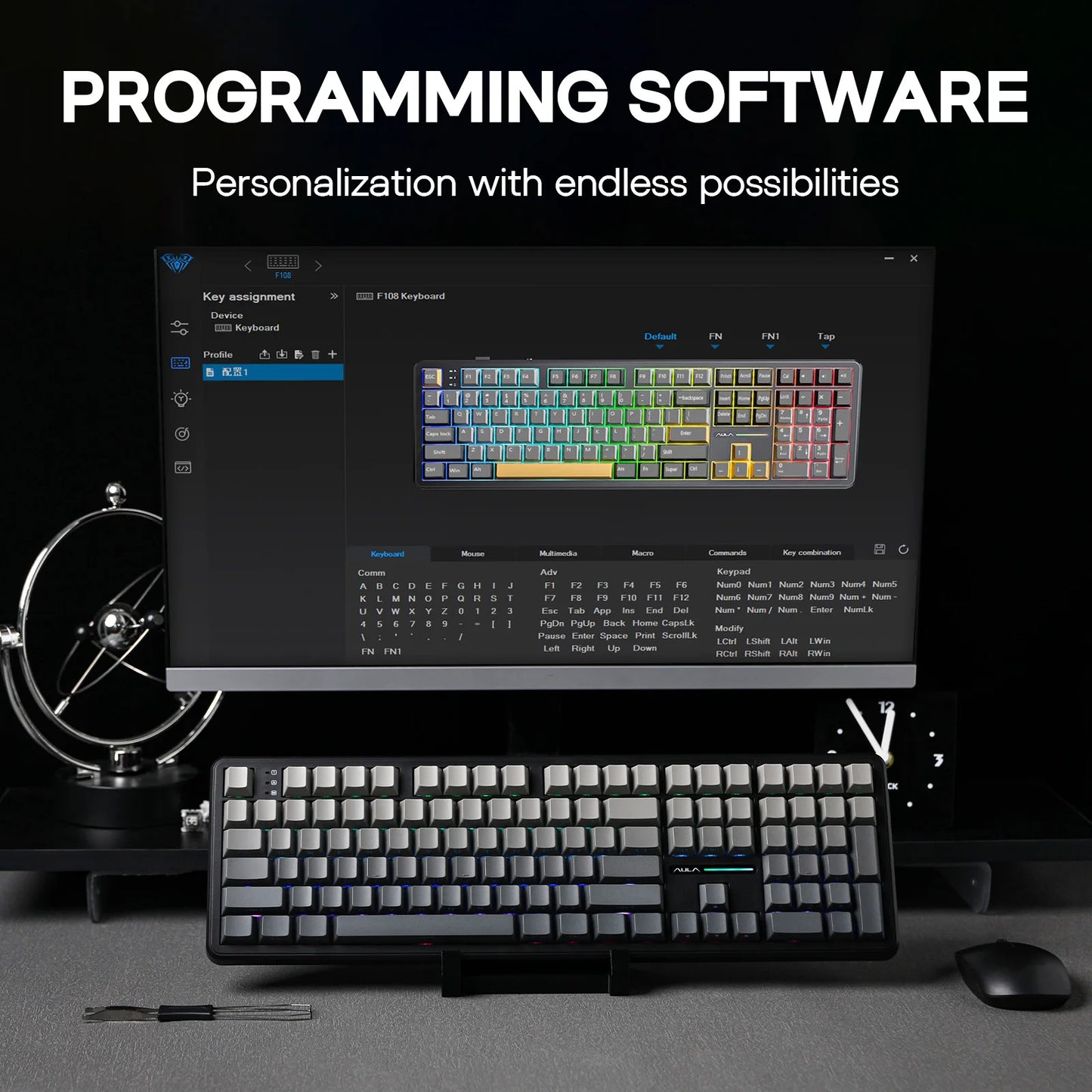 EPOMAKER x AULA F108 Full Size 100% ANSI Layout Hot-Swap Wired/2.4GHz/Bluetooth 5.0 Wireless Mechanical Keyboard RGB Backlight