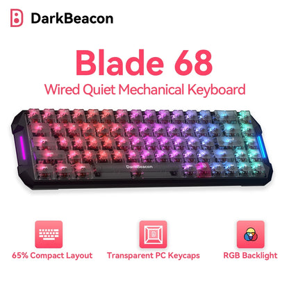 Teclado mecânico para jogos DarkBeacon Blade 68 silencioso, com teclas transparentes, RGB, com fio e troca a quente.