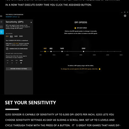 Logitech G203 Wired Mouse Gamer, Esports-Grade, 6 Programmable Buttons & Multi-Color for Competitive Games