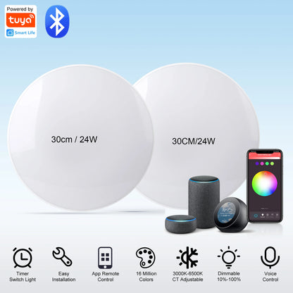 Luminária de teto LED com dimerização remota, brilho inteligente RGB, iluminação Tuya, Bluetooth, decoração de interiores, Alexa, painel de teto LED