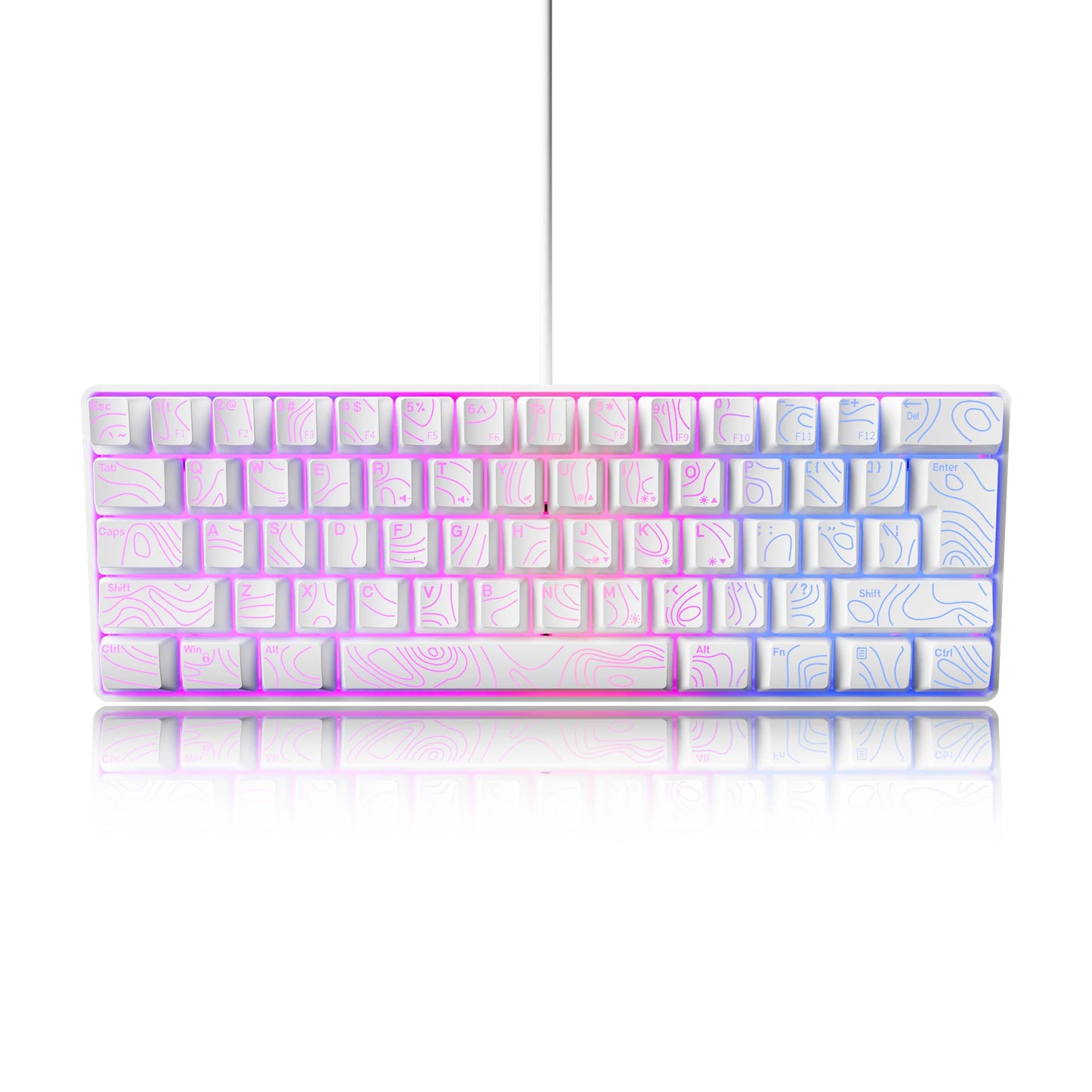 Conjunto de teclado, teclado numérico e mouse para jogos ao 60%, O mini teclado para jogos tem 61 teclas e apresenta uma verdadeira retroiluminação RGB