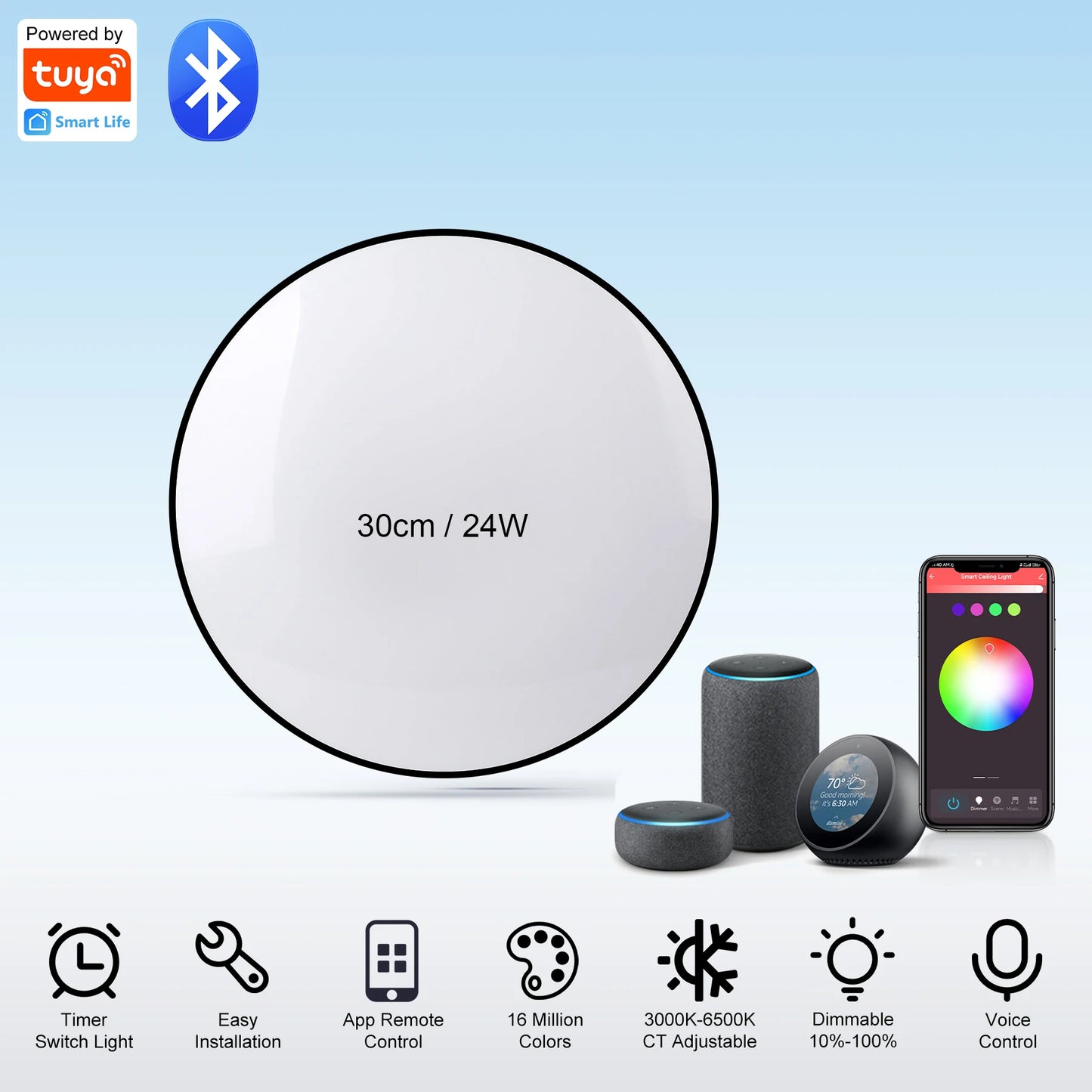 Luminária de teto LED com dimerização remota, brilho inteligente RGB, iluminação Tuya, Bluetooth, decoração de interiores, Alexa, painel de teto LED