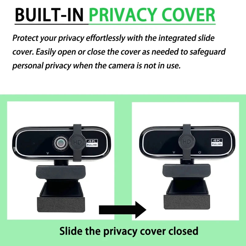Mini Webcam 4K HD com Microfone, Webcam 2K Full HD, 30fps, Foco Automático, USB, para PC, Laptop e Gravação de Vídeo.