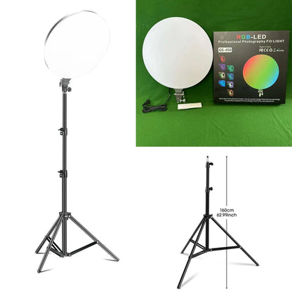 Painel de luz LED circular de 10 polegadas para estúdio fotográfico e vídeo, com controle remoto e compatível com tripé para transmissão ao vivo.