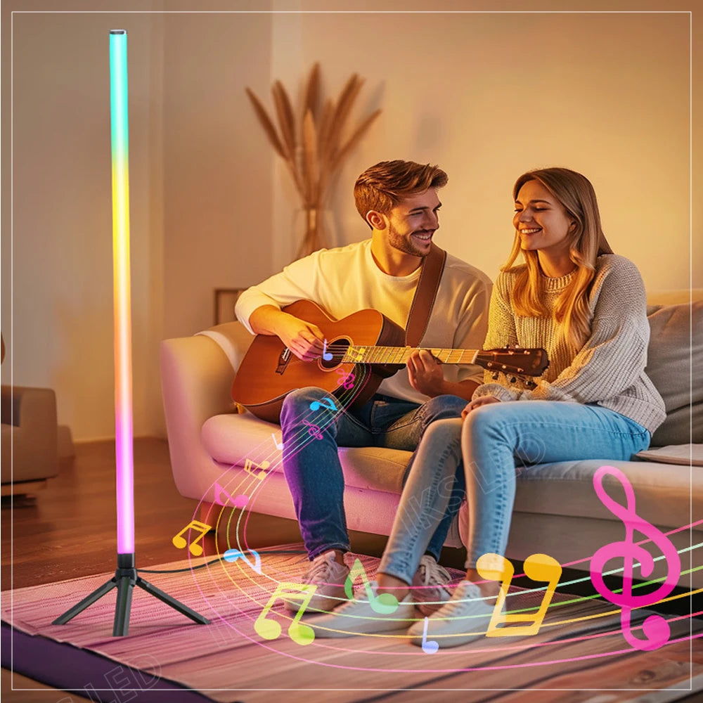 Luminária de chão LED RGB de 120 cm, moderna, para cantos, com design aconchegante, ideal para decoração de interiores. Controle remoto inteligente por aplicativo.