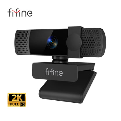 Webcam FIFINE 2K QHD para jogos e transmissões ao vivo, câmera USB Plug & Play para desktop e laptop com foco automático e tampa de privacidade - K436