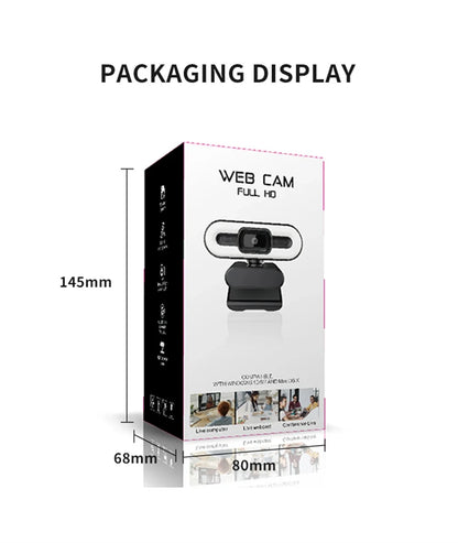 Webcam portátil Full HD 1080P 2K 4K para PC e laptop, com foco automático, ideal para transmissões ao vivo com microfone e iluminação. Transmissão ao vivo flexível e com iluminação integrada.