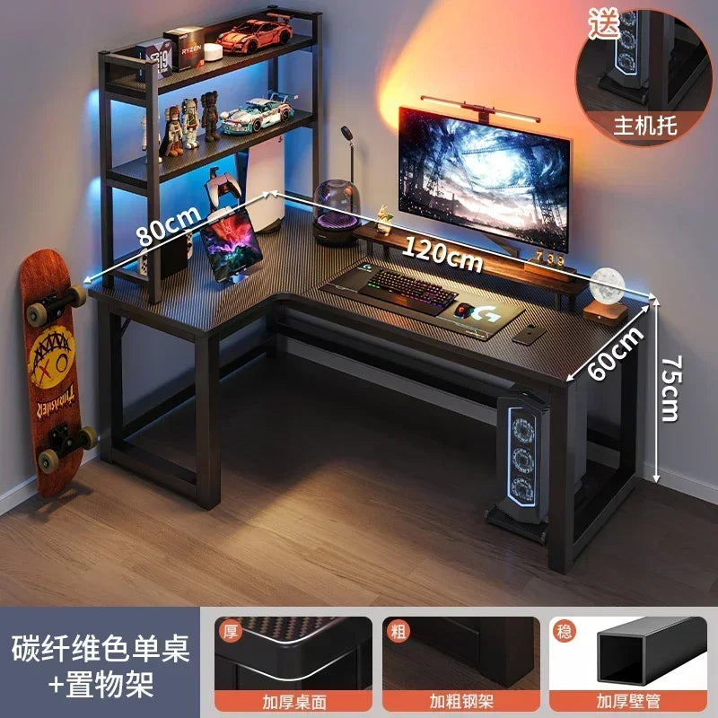 Mesas de computador de canto modernas, mesa dupla, mesa para jogos em cibercafé, mesa para casa, estante integrada, móveis de escritório