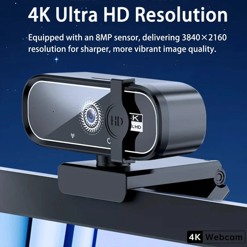 Mini Webcam 4K HD com Microfone, Webcam 2K Full HD, 30fps, Foco Automático, USB, para PC, Laptop e Gravação de Vídeo.