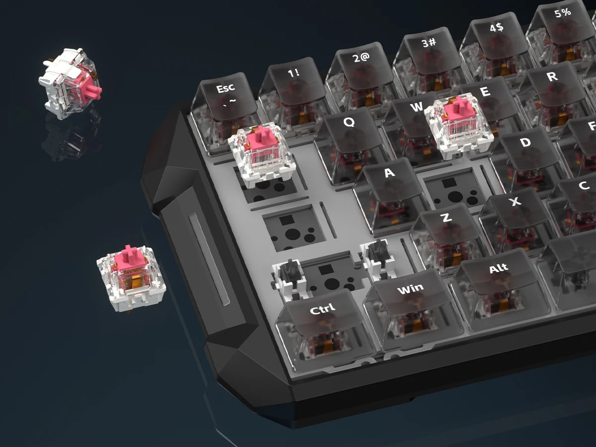 Teclado mecânico para jogos DarkBeacon Blade 68 silencioso, com teclas transparentes, RGB, com fio e troca a quente.