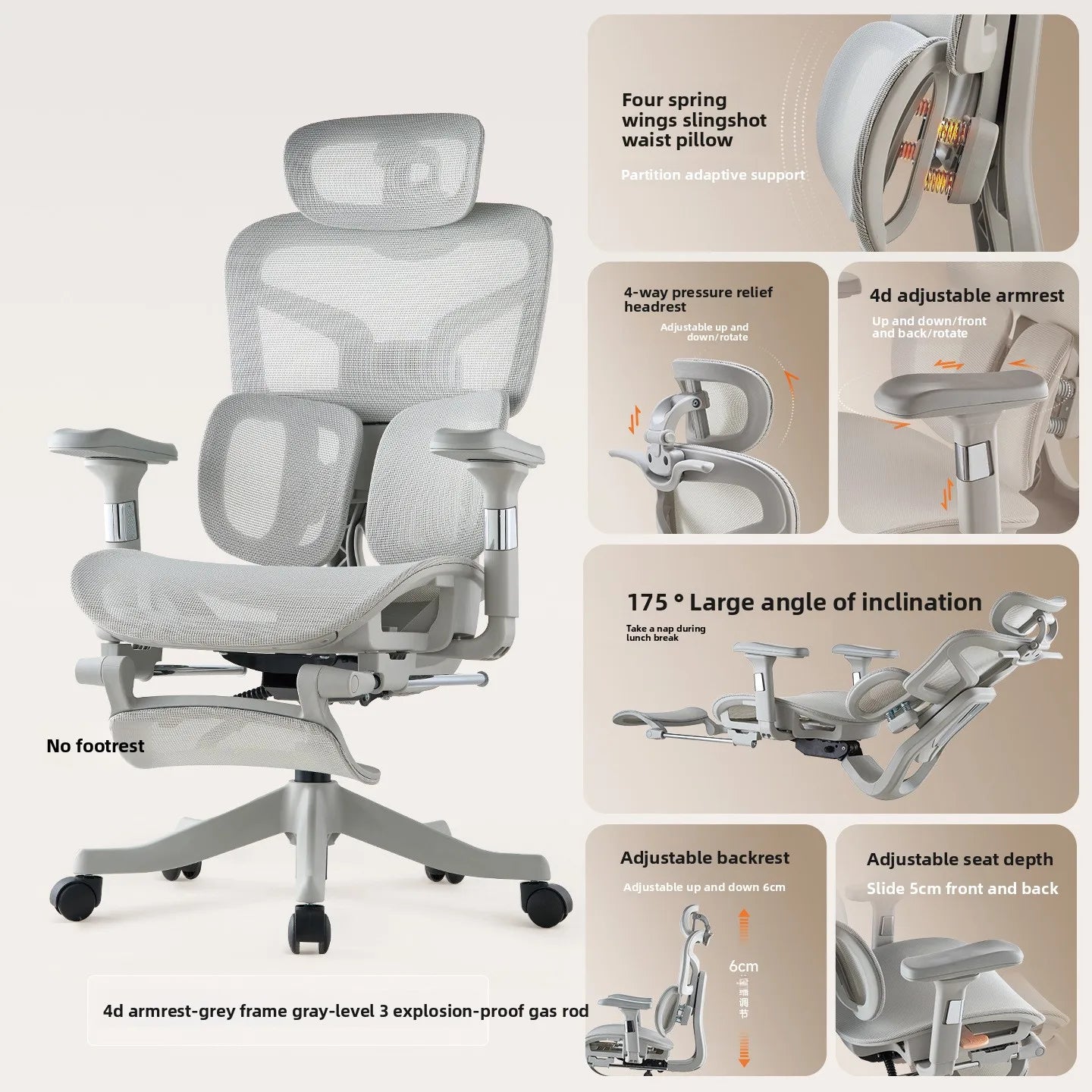 Cadeira Ergonômica de Esports com Elevação, Apoio de Braço 6D, Suporte Lombar, para Computador, Uso Doméstico, Escritório e Uso no Quarto.