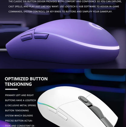 Logitech G203 Wired Mouse Gamer, Esports-Grade, 6 Programmable Buttons & Multi-Color for Competitive Games