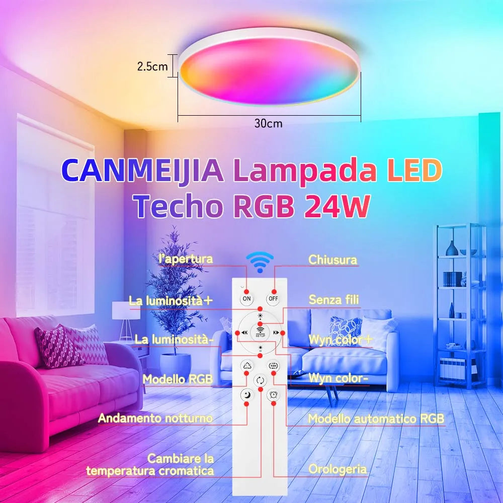 Luminária de teto LED com dimerização remota, brilho inteligente RGB, iluminação Tuya, Bluetooth, decoração de interiores, Alexa, painel de teto LED