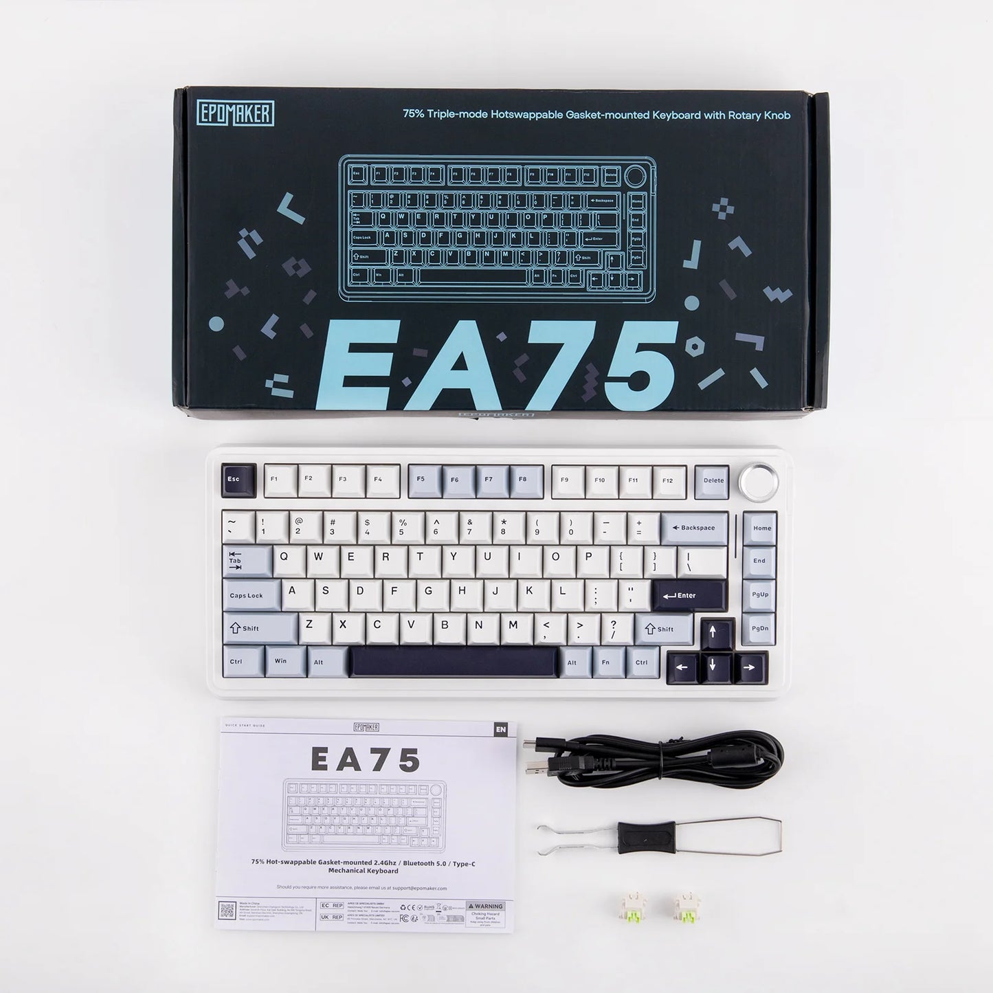 EPOMAKER 75% QWERTY Layout Hot-Swap Gasket-Mounted Wired/2.4GHz/Bluetooth Wireless Mechanical Keyboard RGB Backlight