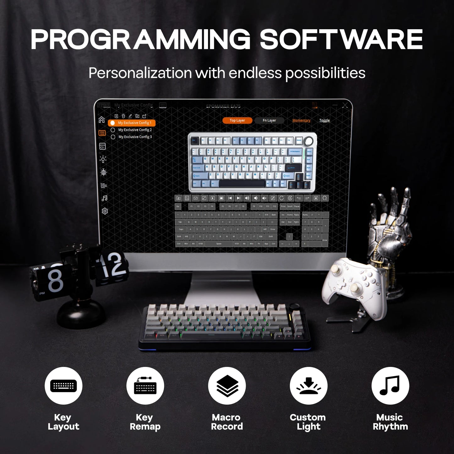 EPOMAKER 75% QWERTY Layout Hot-Swap Gasket-Mounted Wired/2.4GHz/Bluetooth Wireless Mechanical Keyboard RGB Backlight