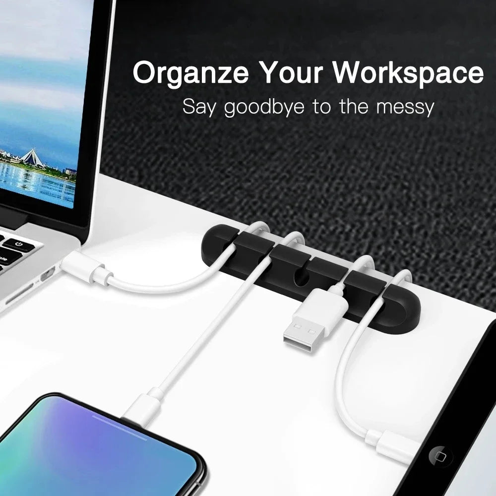 Organizador de Cabo USB de Silicone, Enrolador de Cabo de Carregamento USB, Clipes Organizadores para Cabos de Mesa, Suporte para Cabos de Mouse e Fones de Ouvido