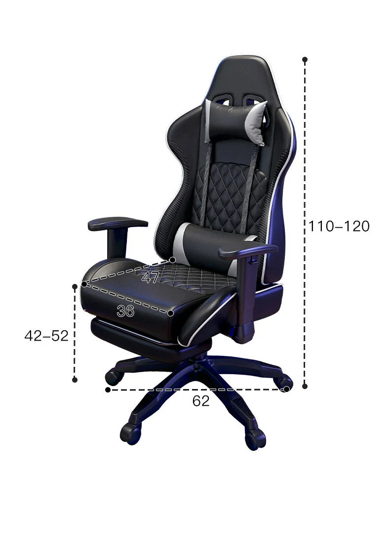 Cadeira de jogos com elevação para quarto, escritório, sala de estudos, almofada para computador, ajustável de 90° a 125°, com apoio para os pés e encosto.