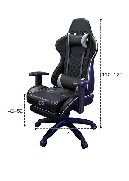 Cadeira de jogos com elevação para quarto, escritório, sala de estudos, almofada para computador, ajustável de 90° a 125°, com apoio para os pés e encosto.