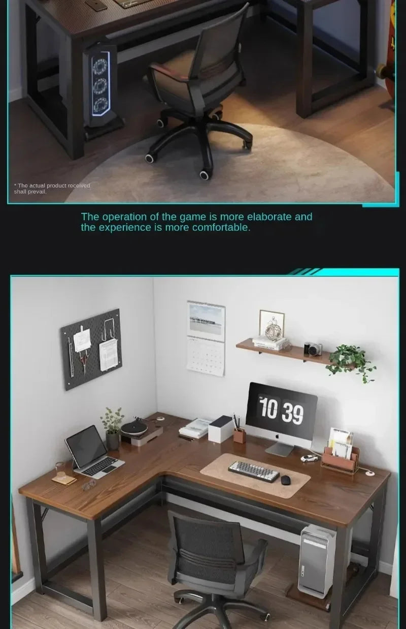 Mesas de computador de canto modernas, mesa dupla, mesa para jogos em cibercafé, mesa para casa, estante integrada, móveis de escritório