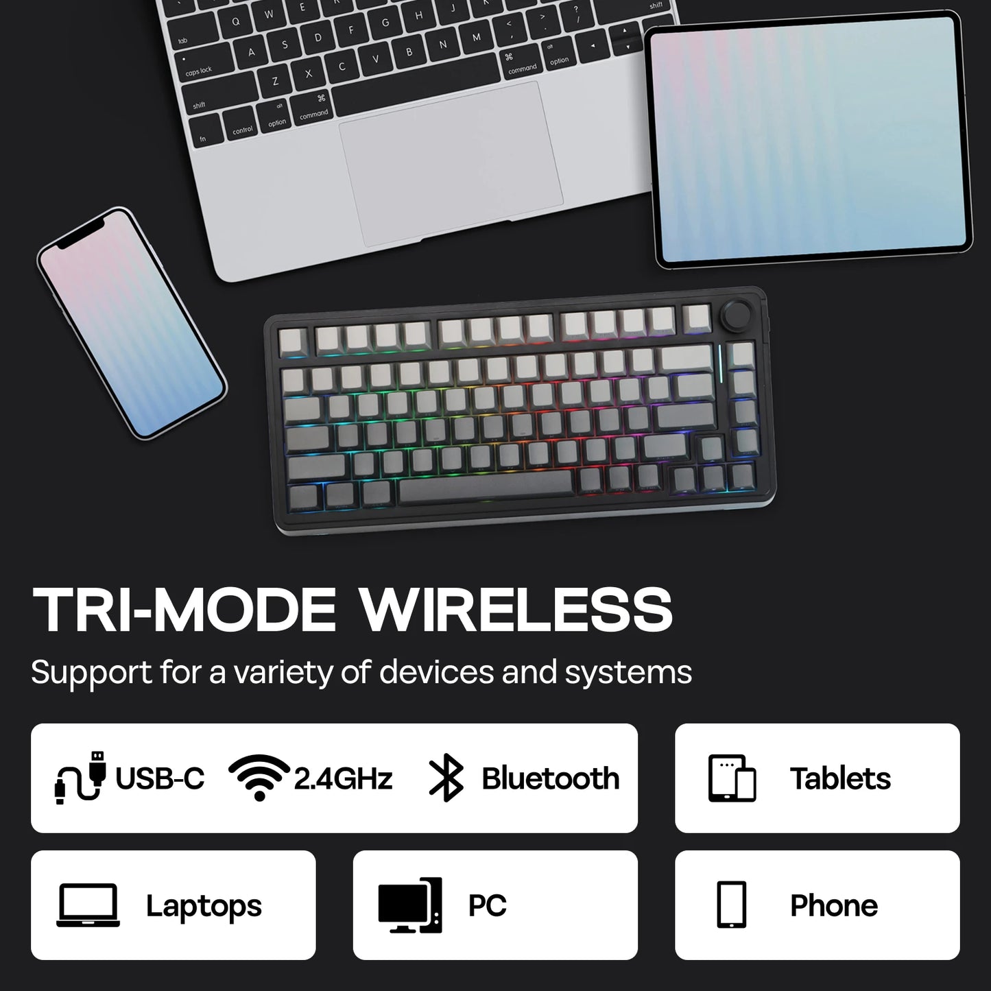 EPOMAKER 75% QWERTY Layout Hot-Swap Gasket-Mounted Wired/2.4GHz/Bluetooth Wireless Mechanical Keyboard RGB Backlight