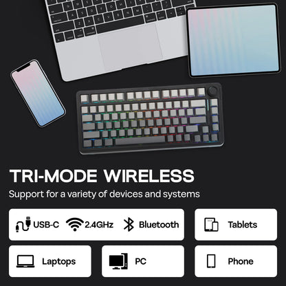 EPOMAKER 75% QWERTY Layout Hot-Swap Gasket-Mounted Wired/2.4GHz/Bluetooth Wireless Mechanical Keyboard RGB Backlight