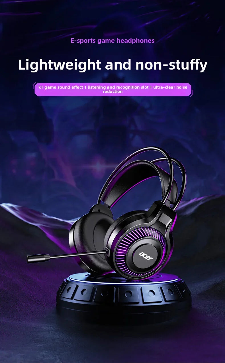 Fones de ouvido Acer Gaming com microfone, som surround virtual estéreo 7.1, luz LED e graves potentes, para jogos de computador (OHW303).