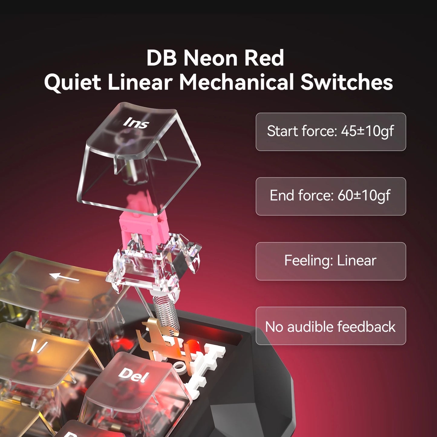 Teclado mecânico para jogos DarkBeacon Blade 68 silencioso, com teclas transparentes, RGB, com fio e troca a quente.