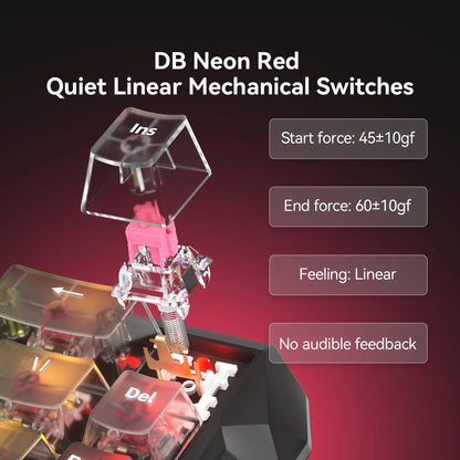 Teclado mecânico para jogos DarkBeacon Blade 68 silencioso, com teclas transparentes, RGB, com fio e troca a quente.