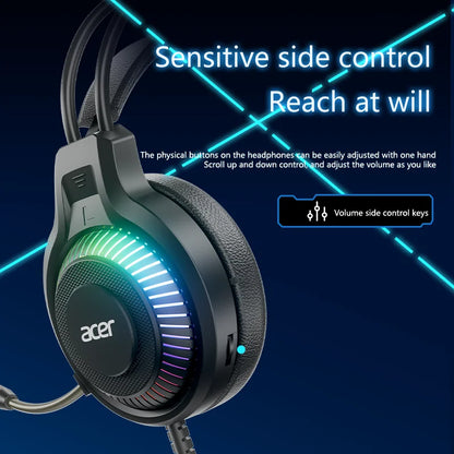 Fones de ouvido Acer Gaming com microfone, som surround virtual estéreo 7.1, luz LED e graves potentes, para jogos de computador (OHW303).