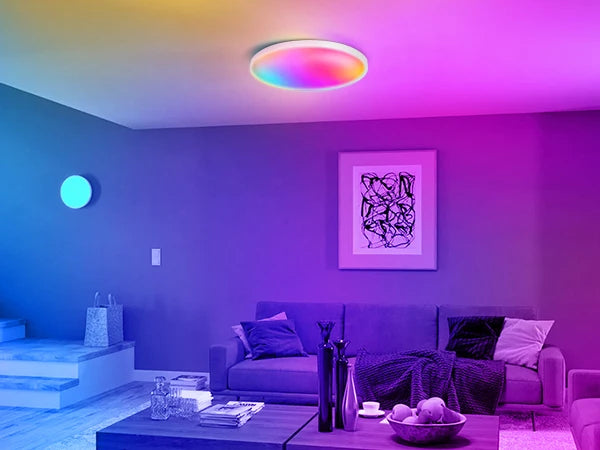 Luminária de teto LED com dimerização remota, brilho inteligente RGB, iluminação Tuya, Bluetooth, decoração de interiores, Alexa, painel de teto LED