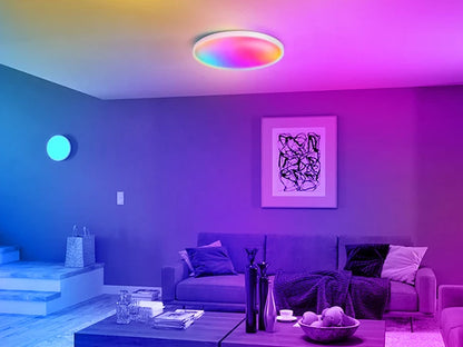 Luminária de teto LED com dimerização remota, brilho inteligente RGB, iluminação Tuya, Bluetooth, decoração de interiores, Alexa, painel de teto LED