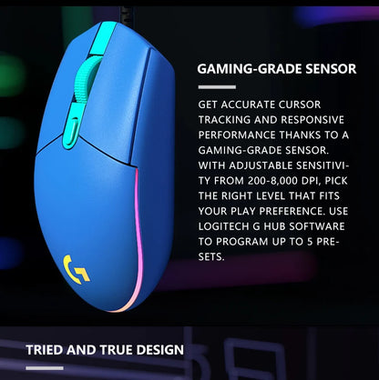 Logitech G203 Wired Mouse Gamer, Esports-Grade, 6 Programmable Buttons & Multi-Color for Competitive Games