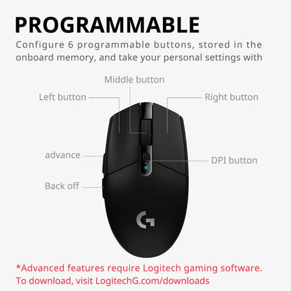 Wireless G304 /G305 Mouse Bateria de longa duração, perfeita para trabalho de escritório e sessões de jogos.