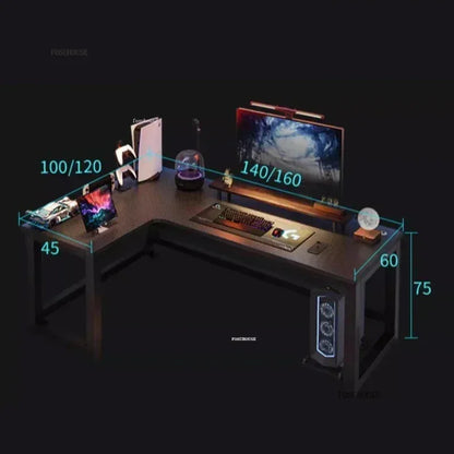 Mesas de computador de canto modernas, mesa dupla, mesa para jogos em cibercafé, mesa para casa, estante integrada, móveis de escritório