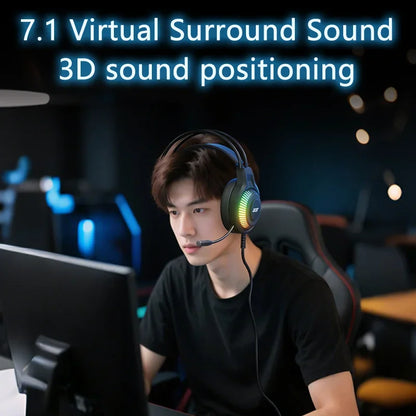 Fones de ouvido Acer Gaming com microfone, som surround virtual estéreo 7.1, luz LED e graves potentes, para jogos de computador (OHW303).