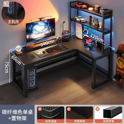 Mesas de computador de canto modernas, mesa dupla, mesa para jogos em cibercafé, mesa para casa, estante integrada, móveis de escritório
