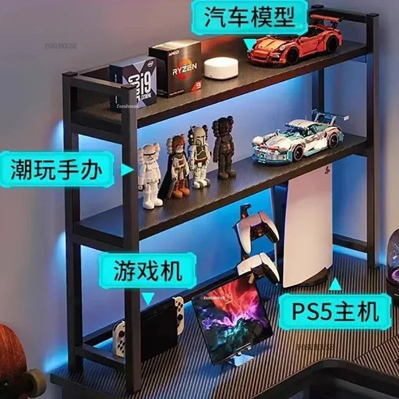 Mesas de computador de canto modernas, mesa dupla, mesa para jogos em cibercafé, mesa para casa, estante integrada, móveis de escritório