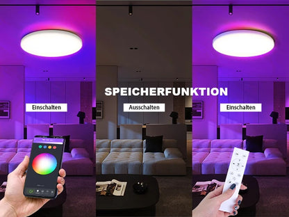 Luminária de teto LED com dimerização remota, brilho inteligente RGB, iluminação Tuya, Bluetooth, decoração de interiores, Alexa, painel de teto LED