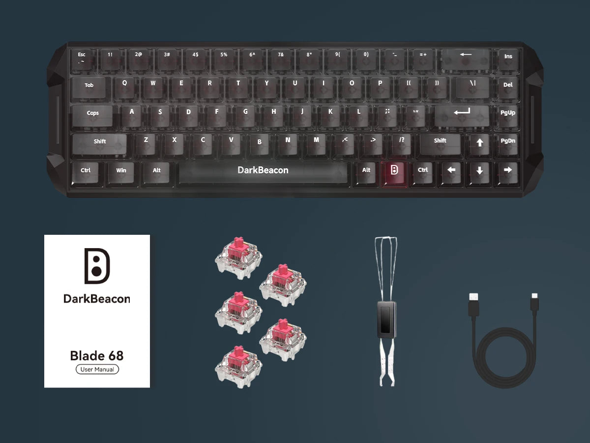 Teclado mecânico para jogos DarkBeacon Blade 68 silencioso, com teclas transparentes, RGB, com fio e troca a quente.
