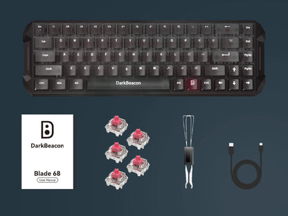 Teclado mecânico para jogos DarkBeacon Blade 68 silencioso, com teclas transparentes, RGB, com fio e troca a quente.