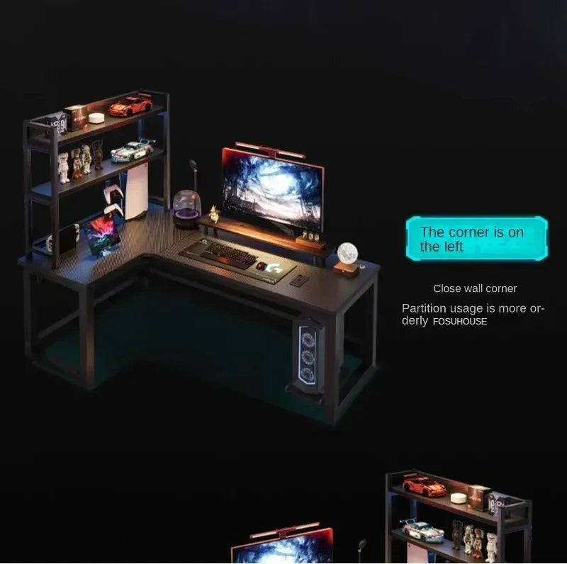 Mesas de computador de canto modernas, mesa dupla, mesa para jogos em cibercafé, mesa para casa, estante integrada, móveis de escritório